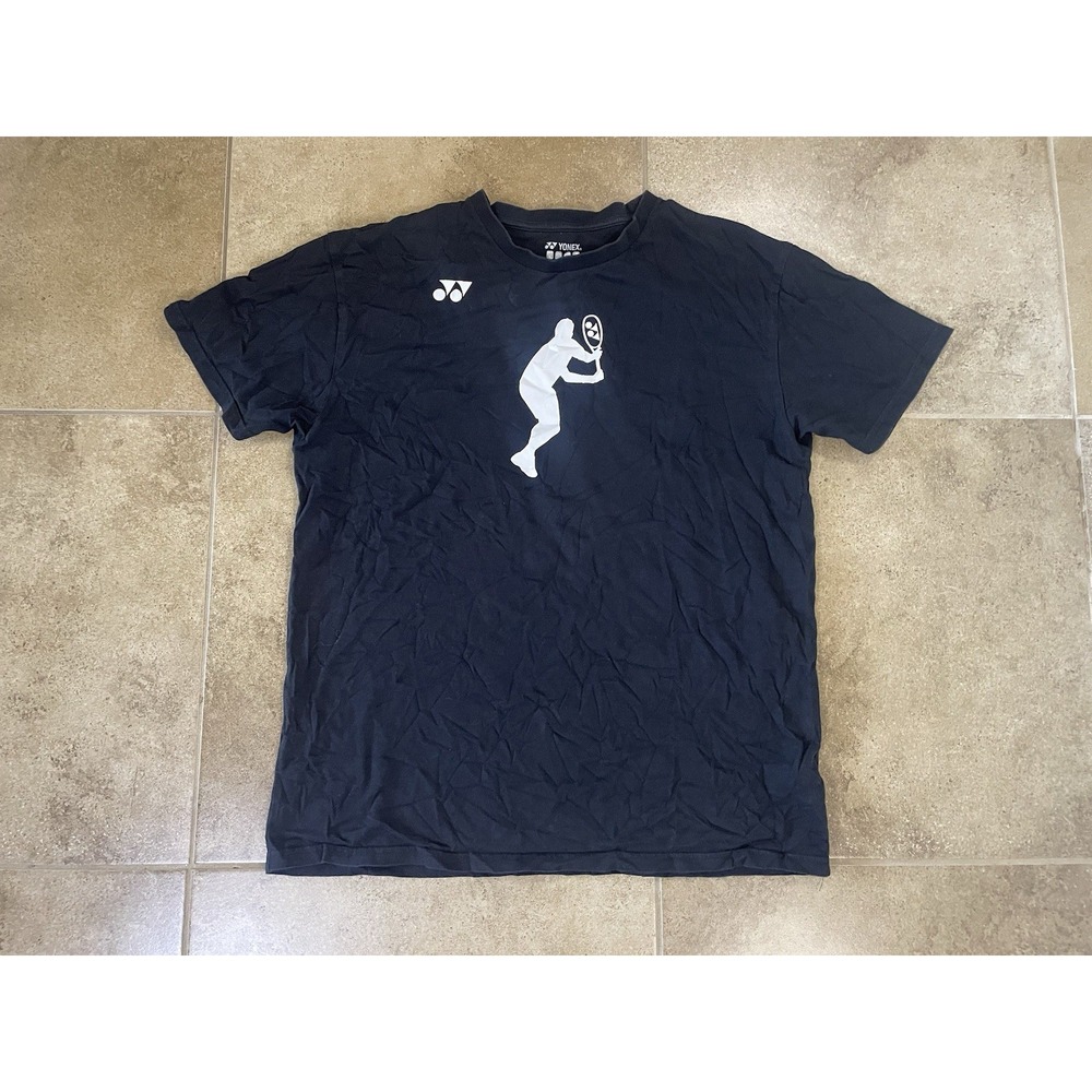 Yonex Stan the Man Mens Sz L Tennis Player T-Shirt Black White Court